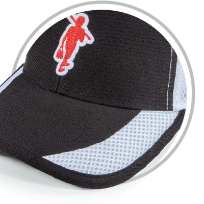 Pukka hat in circle showing visor and front emblem