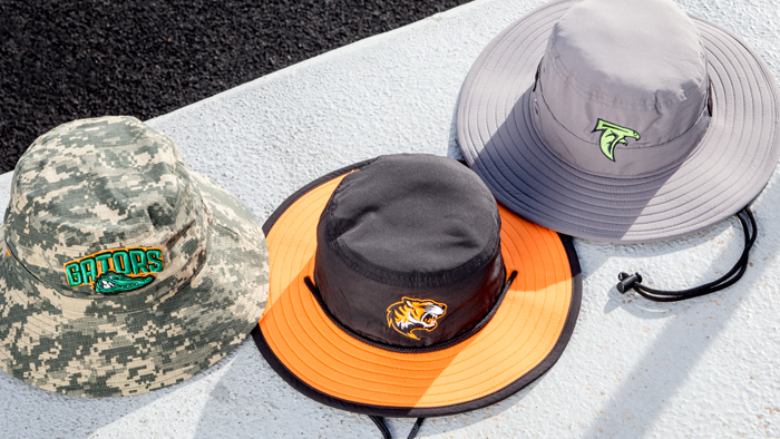 Bucket hats sitting on wall