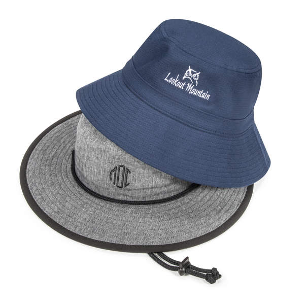 A stack of golf bucket hats