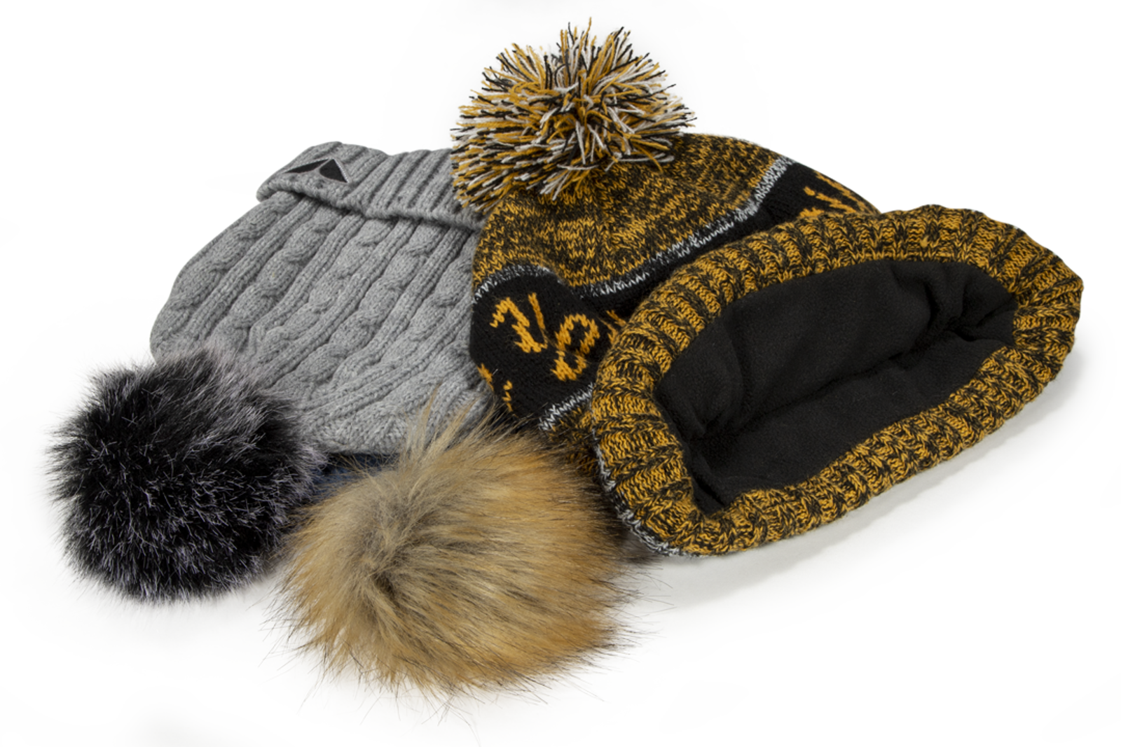 Knits with a Faux Fur Pom and Interior Fleece Lining