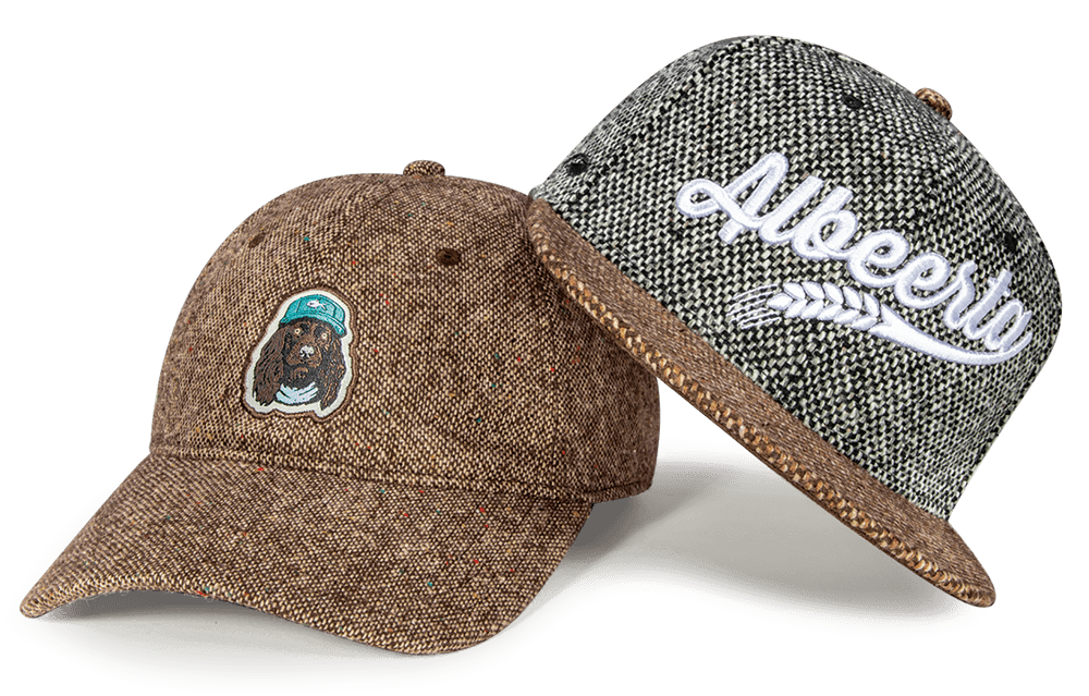 A pair of tweed adjustable hats