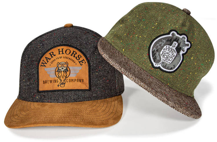 Pair of custom hats featuring Fleck Tweed