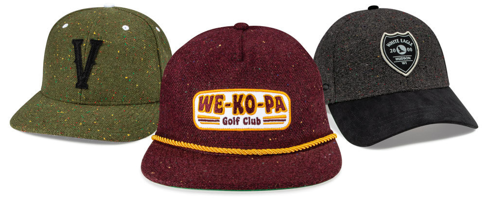 Group of Golf Custom Headwear featuring Fleck Tweed