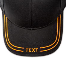 Pukka hat, visor stitching, 4 rows, 2 thick satin stitch with center text, 1 color