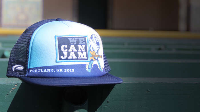 Music/Events hat sitting on wood beam